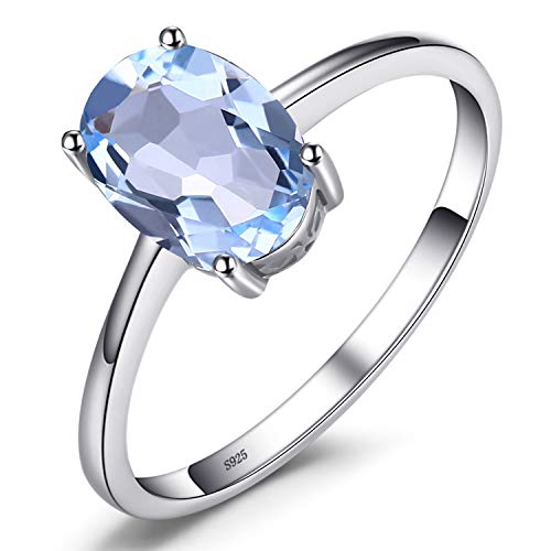 JewelryPalace Anillo de Compromiso para Mujer Plata de ley 925 con 1.5ct Oval Genuino Topacio azul cielo Natural Piedra de nacimiento Solitario Tamaño 11