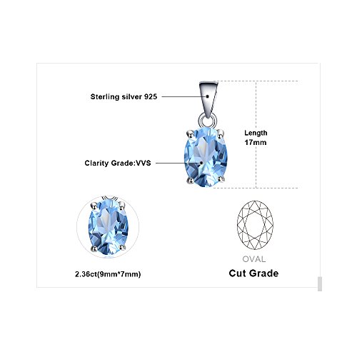 JewelryPalace Colgante Solitario 2.1ct Genuino Topacio azul cielo Oval Piedra de nacimiento Collar Plata de ley 925 cadena de caja 45cm