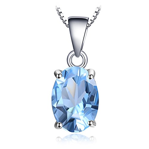 JewelryPalace Colgante Solitario 2.1ct Genuino Topacio azul cielo Oval Piedra de nacimiento Collar Plata de ley 925 cadena de caja 45cm