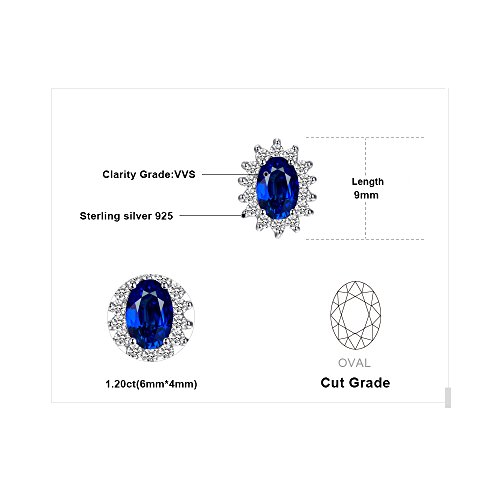 JewelryPalace Pendientes Princesa Diana William Kate Middleton Vintage Halo Oval 1.5ct Zafiro Azul Creado Piedra Preciosa Aretes Plata de ley 925