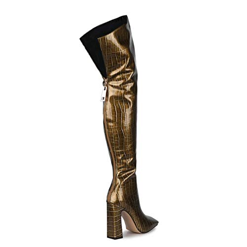 JFSKD Mujer Botas sobre La Rodilla, Botas Altas De Cuero De PU De Alta Elasticidad, Slim Knight Boots Botas De Tacón,Bronce,36