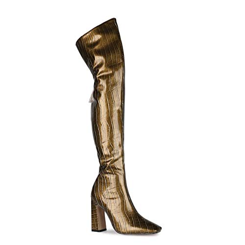 JFSKD Mujer Botas sobre La Rodilla, Botas Altas De Cuero De PU De Alta Elasticidad, Slim Knight Boots Botas De Tacón,Bronce,36