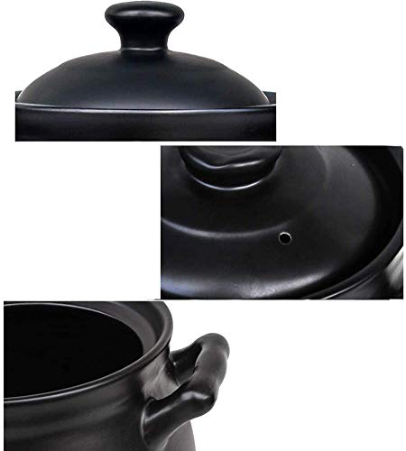 JIAFENG Sopa de cerámica cazuela Olla de Barro Estampado de Flores Olla de Barro refractario Redondo con Tapa para Olla de cocción Lenta Negro Saludable,Negro,2.85Quart