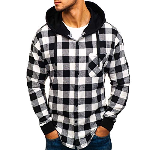 JiaMeng Sudadera con Capucha de Invierno Top A Cuadros Sudadera con Capucha Outwear Blusa Sudaderas Hombre, Hombres Abrigo Chaqueta suéter