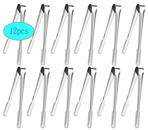 JIASHA 12 Pieza Alicates para Hielo, Acero Inoxidable Mini Pinzas Clip de café de terrones de azúcar de Pinzas de Helados de chuches para Bar Boda BBQ Fiesta