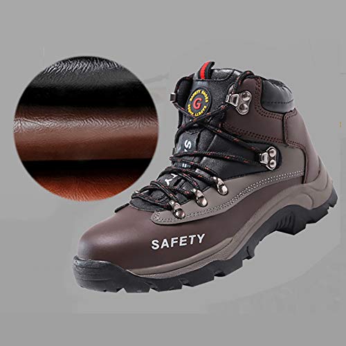 JIEFU Zapatos de Seguridad para Hombres Botas de Trabajo con Puntera de Acero Anti-Smashing Zapatillas de Deporte cálidas Anti-Piercing de Cuero de PU para construcción Industrial,Negro,9.5UK