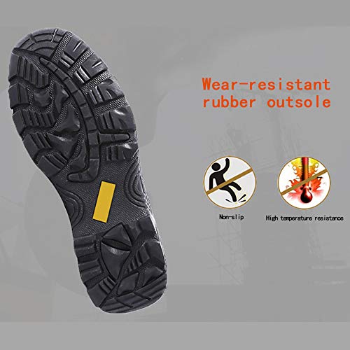 JIEFU Zapatos de Seguridad para Hombres Botas de Trabajo con Puntera de Acero Anti-Smashing Zapatillas de Deporte cálidas Anti-Piercing de Cuero de PU para construcción Industrial,Negro,9.5UK