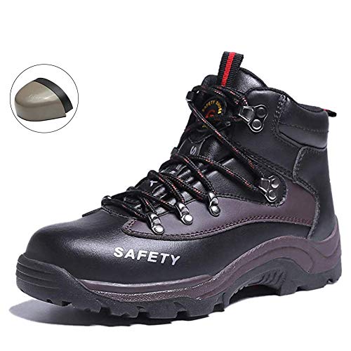 JIEFU Zapatos de Seguridad para Hombres Botas de Trabajo con Puntera de Acero Anti-Smashing Zapatillas de Deporte cálidas Anti-Piercing de Cuero de PU para construcción Industrial,Negro,9.5UK