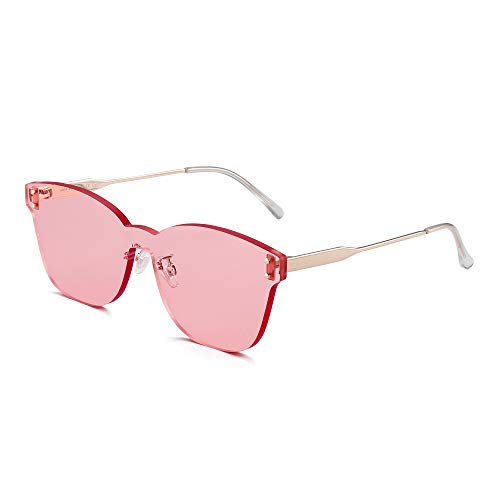 JIM HALO Una Pieza Sin Marco Montura Gafas de Sol Mujer Lente Transprente Caramelo Color Teñido Rosa