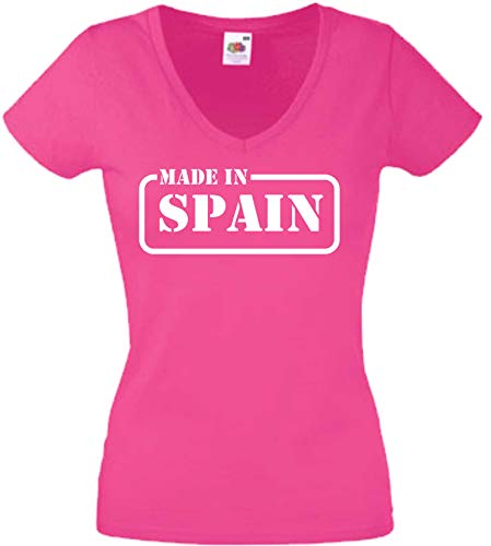 JINTORA Camiseta T-Shirt - Mujer Rosa - V-Cuello - tamaño L - Hecho en España - JDM/Die Cut - para Fiesta Carnaval Carnaval Laboral Deportes