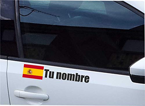 JINTORA - España - Fuente Negro - Pegatina Vinilo Impreso para Coche, Carpeta, Moto, Bici, Pared, Puerta, Nevera etc. - 90x18 mm - Bandera mas Nombre Personalizado