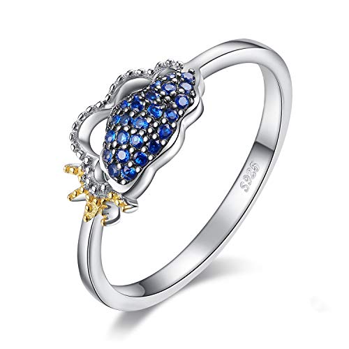 JIUERMA Cielo, Nube Creado Azul Anillo de 925 Anillo de Plata esterlina apilable para Las Mujeres 925 Piedras Preciosas Joyas,6