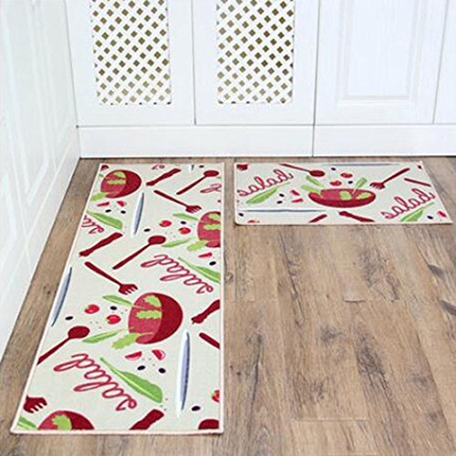 Jiyaru 2pcs Alfombras para Cocina Baño Moderna Absorción de Agua y Aceite Felpudo Lavable a Máquina Ensalada