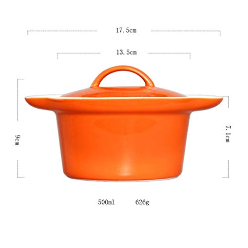 JLWM 500ML Tazones De Consomé Tazón para Sopa con Asa, Hornear Fideos con Miembro Doble Oreja Ceramica Vajilla Horno Resistencia A Altas Temperaturas-Naranja