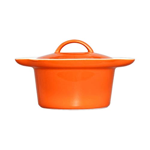 JLWM 500ML Tazones De Consomé Tazón para Sopa con Asa, Hornear Fideos con Miembro Doble Oreja Ceramica Vajilla Horno Resistencia A Altas Temperaturas-Naranja