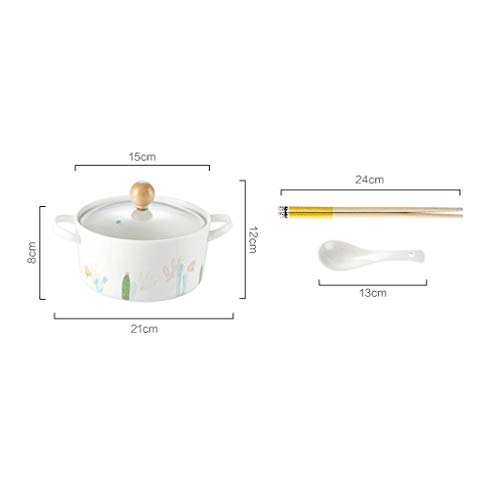 JLWM 880ML Tazones De Consomé Tazón para Sopa con Asa Ceramica Fideos Instantáneos con Miembro Doble Oreja Estudiante Dormitorio Juego De Vajilla Estilo Japonés-Blanco