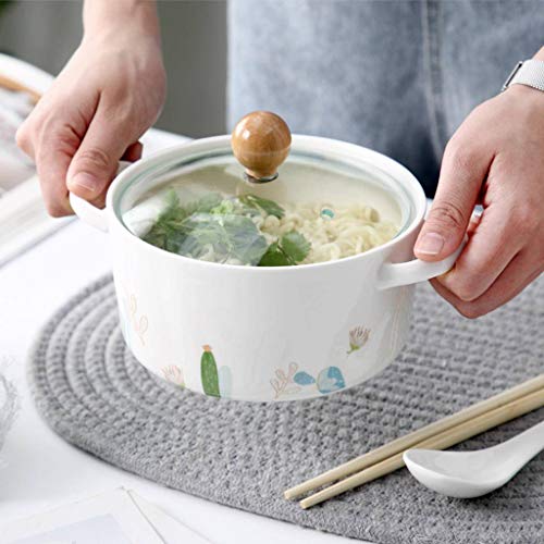 JLWM 880ML Tazones De Consomé Tazón para Sopa con Asa Ceramica Fideos Instantáneos con Miembro Doble Oreja Estudiante Dormitorio Juego De Vajilla Estilo Japonés-Blanco