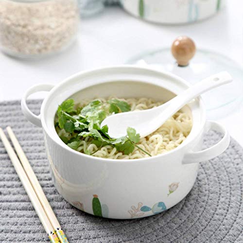 JLWM 880ML Tazones De Consomé Tazón para Sopa con Asa Ceramica Fideos Instantáneos con Miembro Doble Oreja Estudiante Dormitorio Juego De Vajilla Estilo Japonés-Blanco