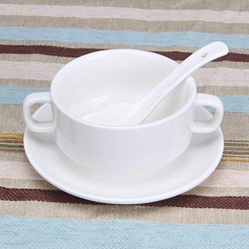 JLWM Tazones De Consomé Tazón Para Sopa Con Asa Doble Oreja Hotel Restaurante Occidental Blanco Puro Ceramica Postre-Blanco