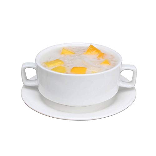 JLWM Tazones De Consomé Tazón Para Sopa Con Asa Doble Oreja Hotel Restaurante Occidental Blanco Puro Ceramica Postre-Blanco