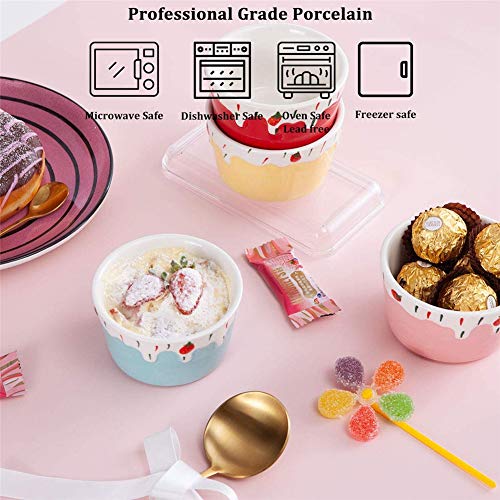 JNN Moldes de Porcelana de 5 oz, Juego de 4 Tazas, Platos de soufflé, Cuencos de cerámica Aptos para Horno Que sirven para Crema Brulee, natillas, Pasteles de Lava, pudín, Mini postres