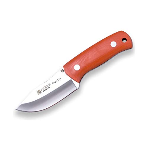 Joker Cuchillo desollador Erizo TS1 CN81, Hoja de 7,5 cm, Mango Canvas Micarta Naranja, Funda de Cuero Negro, Herramienta de Pesca, Caza, Camping y Senderismo