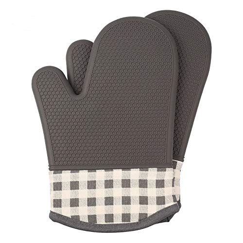 Jonhen Guantes de Horno Resistentes al Calor con Forro de algodón – Soportes de Silicona, Cocina, Hornear, Asar, Barbacoa, Gris, Large