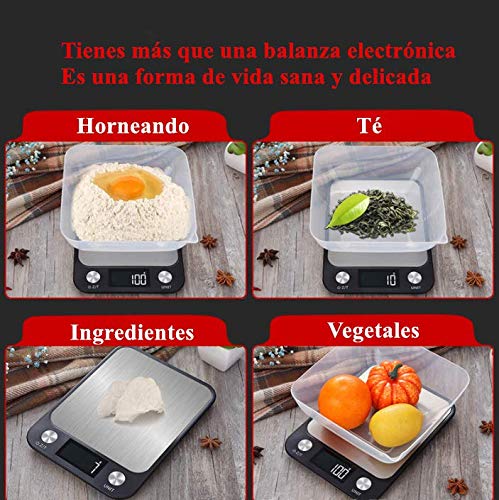 JORSHIMAN Báscula Electrónica de Cocina para Cocinar, Báscula de Cocina, Digital de Precisión Hornear - Color Negra, Pesaje: 1 g - 5 kg (g/kg/TL/LB/oz/ml/m), Tamaño Grande - 22.5x16.5cm