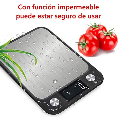 JORSHIMAN Báscula Electrónica de Cocina para Cocinar, Báscula de Cocina, Digital de Precisión Hornear - Color Negra, Pesaje: 1 g - 5 kg (g/kg/TL/LB/oz/ml/m), Tamaño Grande - 22.5x16.5cm