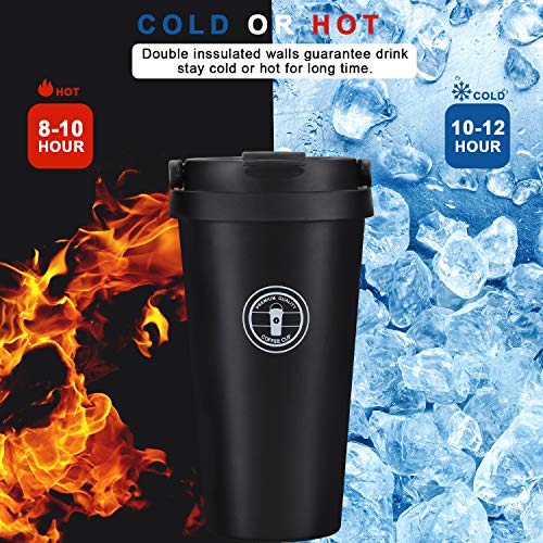 Jovego Termo Taza de Café, 500ml Vaso Termico de Viaje 100% a Prueba de Fugas, Taza de Acero Inoxidable para Beber con Aislamiento de Doble Pared, Tazas Cafe Reutilizable para Niños & Adultos(Negro)