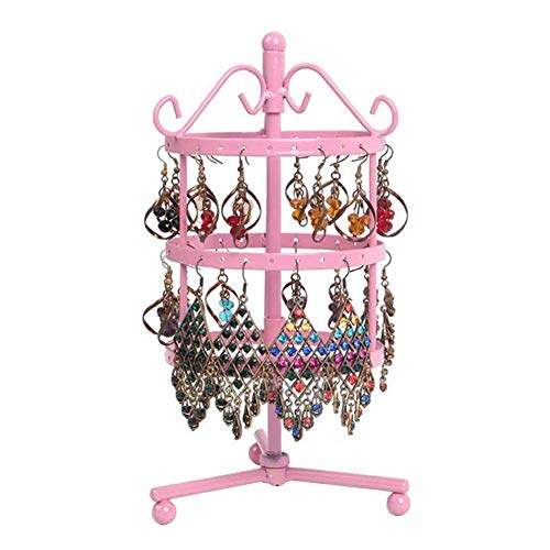 Joya Pantalla Estante 3 Capas de Mesa Pulsera Collar Escaparate R Soporte de Pie Hogar Tating Tocador Venta Tienda Hion 72 Agujeros Organizador Del Almacenaje Hierro (Rosa) - Rosa, free size