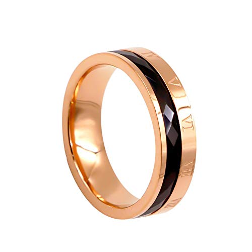 Joyería Anillo De Acero Titanium Anillo De Boda Anillo De Tortuga Negra Cara De Cerámica Número Romano Anillo De Oro Rosa Para Hombres Mujeres Anillo De Compromiso - No Incrustado