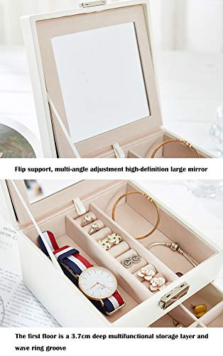 Joyero de madera con cerradura para guardar joyas, tamaño grande, con espejo, funda de piel sintética de microfibra, el mejor regalo para mujeres y niñas, color negro