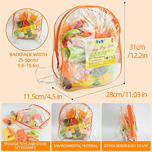 JoyGrow 70 PCS Alimentos de Juguete Pretend Food Toys Fruits Vegetable Fast Food Sushi Slicing Play Food Juguetes educativos Juego de Alimentos con Almacenamiento de Mochila (Orange)