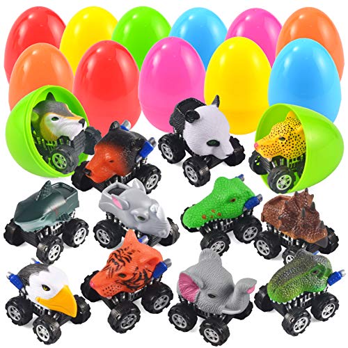 JOYIN 12 Pack Huevos de Pascua Juguetes con Monstruo Camión Monster Trucks Vehículo Coches de Juguetes niños