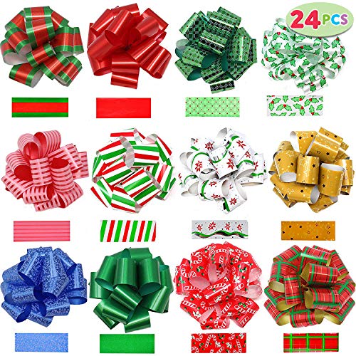 JOYIN 24 pcs Lazos de Cinta Ribbons Suministros para Envolver Regalos Navidad decoración de Botellas de Vino(12.7 cm)