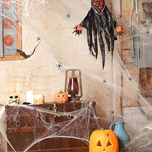 Joyjoz Halloween Telaraña Decoracion, Tela de Araña 1000 Pies Cuadrados con 12 Arañas para Halloween Decoracion Fiesta