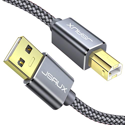 JSAUX Cable Impresora [2M] Cable Impresora USB Tipo B 2.0 Compatible para Impresora HP, Epson,Canon,Brother,Lexmark,Escáner,Disco Duro,Fotografía Digital y Otros Dispositivos-Gris