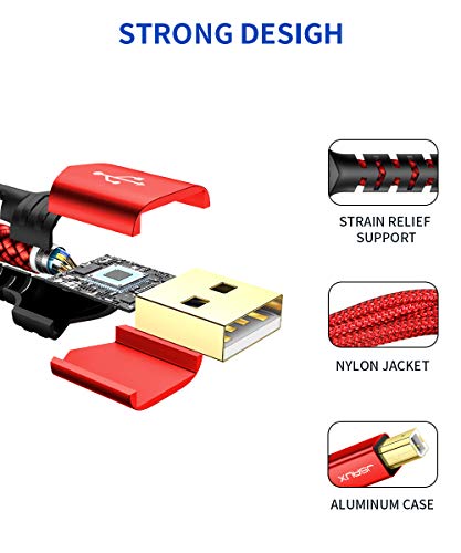 JSAUX Cable Impresora USB [3M] Duradero Cable Impresora Cable Tipo B 2.0 Compatible para Impresora HP, Epson,Canon,Brother,Lexmark,Escáner,Disco Duro,Fotografía Digital y Otros Dispositivos-Rojo