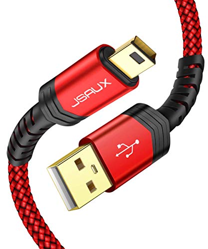 JSAUX Cable Mini USB 1M+2M [2pack] USB Tipo A a USB Mini B 2.0 Cable de Carga de Datos Compatible con Controlador PS3,GPS,Tabletas GoPro, Canon Nikon Disco Duro, Reproductor MP3, Tiptoi -Rojo