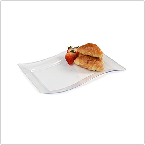 Juego de 10 bandejas rectangulares onduladas de plástico duro para servir, bandejas para buffet, platos grandes, 25 x 35 cm, transparente