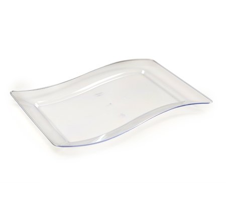 Juego de 10 bandejas rectangulares onduladas de plástico duro para servir, bandejas para buffet, platos grandes, 25 x 35 cm, transparente