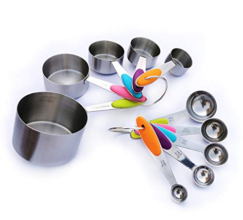 Juego de 10 piezas cucharas medidoras tazas medidoras para la asignación precisa de ingredientes secos y líquidos, Juego de cucharas tazas medidoras de acero inoxidable (Plata)