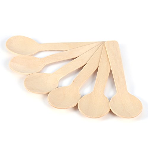 Juego de 100 cucharas desechables de madera natural para té y helado, forma redonda, 10 x 3 cm