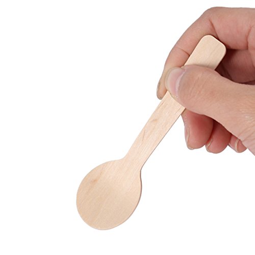 Juego de 100 cucharas desechables de madera natural para té y helado, forma redonda, 10 x 3 cm