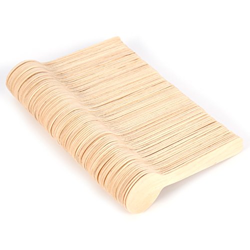 Juego de 100 cucharas desechables de madera natural para té y helado, forma redonda, 10 x 3 cm