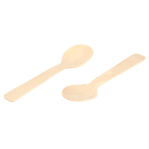 Juego de 100 cucharas desechables de madera natural para té y helado, forma redonda, 10 x 3 cm