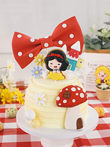 Juego de 11 decoraciones para tartas, color blanco nieve, arco, castillo, signo de feliz cumpleaños, flor, globo y fondant de hongos