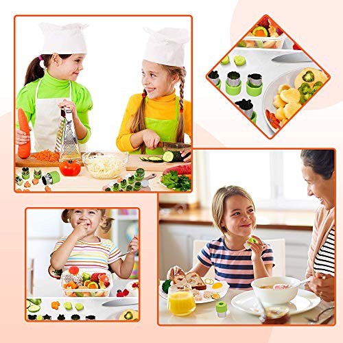 Juego de 12 Cortadores de Verduras para Niños, Cortador de Frutas de Acero Inoxidable, Cortador de Sándwich para Niños con 10 Palillos de Frutas, Cepillo y Palo de Madera