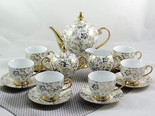 Juego de 15 piezas de porcelana para café, color dorado